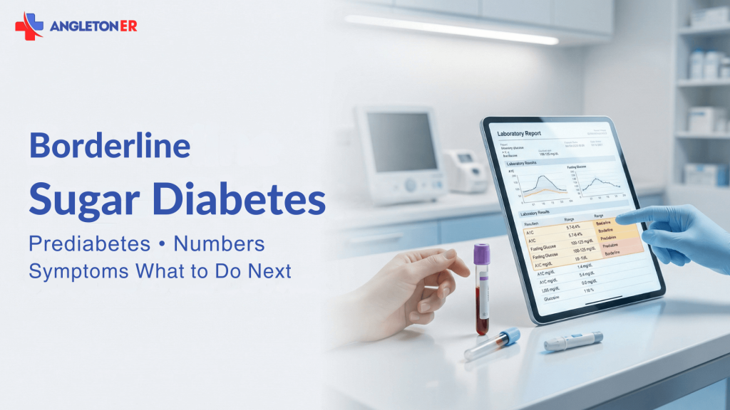 Borderline Sugar Diabetes: What It Means (Prediabetes), Numbers, Symptoms, and What to Do Next 5 Graphic about borderline blood sugar and prediabetes, showing lab results on a tablet and text about numbers, symptoms, and what to do next.