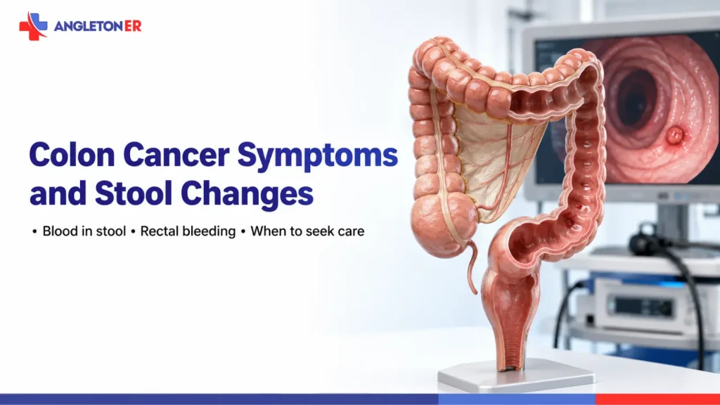 Colon Cancer Symptoms and Stool Changes: Blood in Stool, Rectal Bleeding, and When to Seek Care 10 Colon cancer symptoms and stool changes featured image showing a colon model and colonoscopy view, highlighting blood in stool, rectal bleeding, and when to seek care.