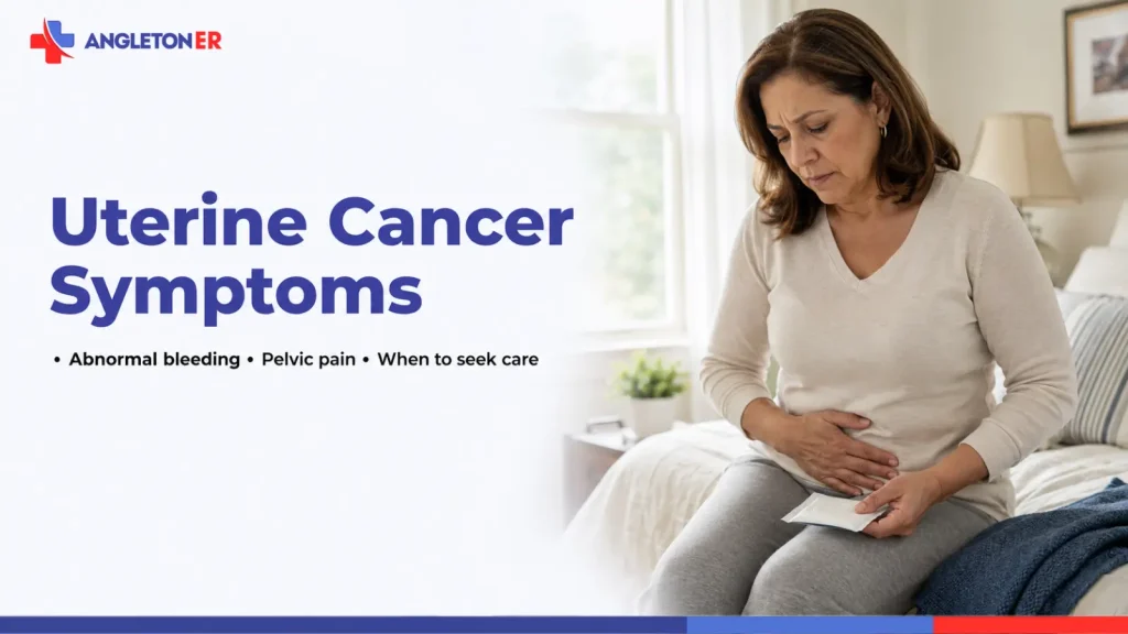 Uterine Cancer Symptoms: Abnormal Bleeding, Pelvic Pain, and When to Seek Medical Care 4 Uterine cancer symptoms featured image showing a woman with pelvic pain and abnormal bleeding, highlighting warning signs and when to seek medical care.