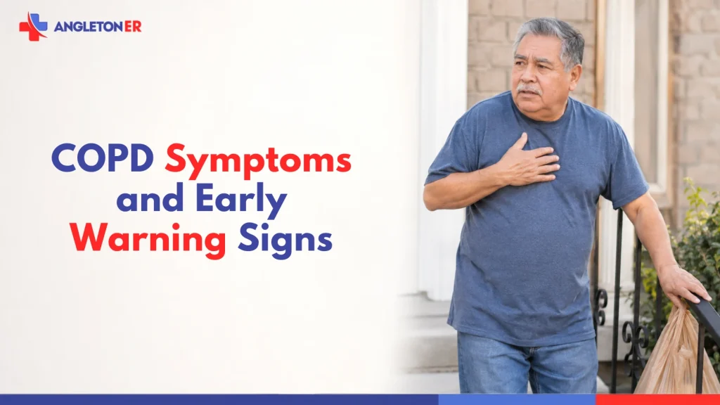 Older man experiencing shortness of breath and chest discomfort, illustrating COPD symptoms and early warning signs.