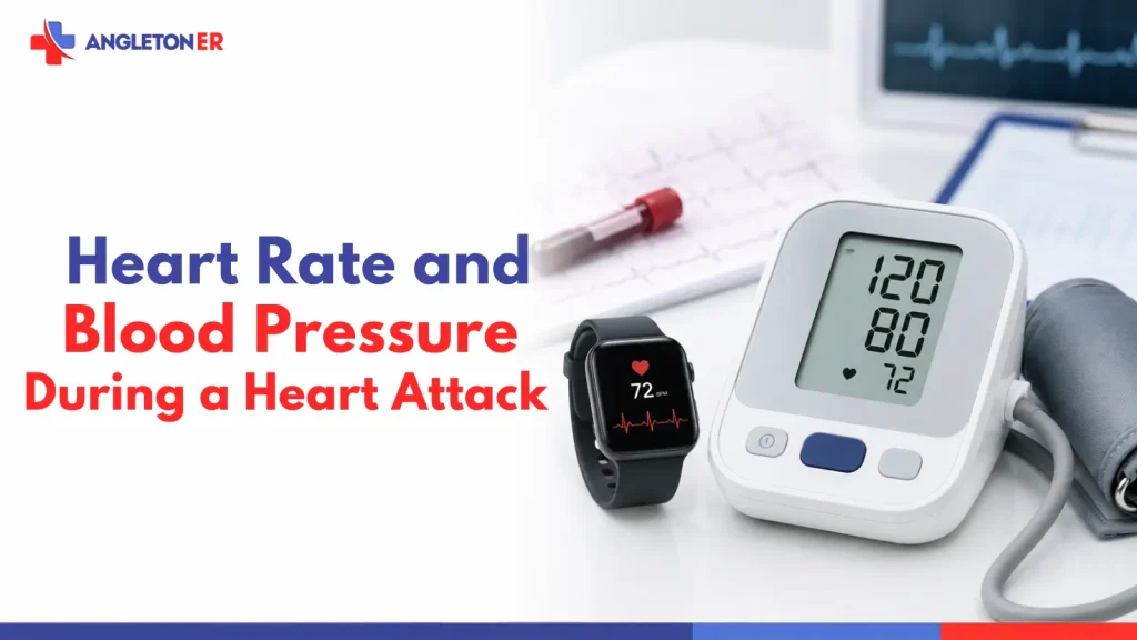 Heart rate and blood pressure during a heart attack featured image showing a smartwatch and blood pressure monitor, illustrating why normal readings do not necessarily rule out a heart attack.